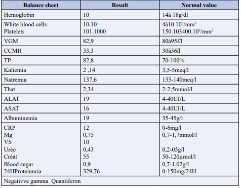  Table 1: Patient's biological data on admission.